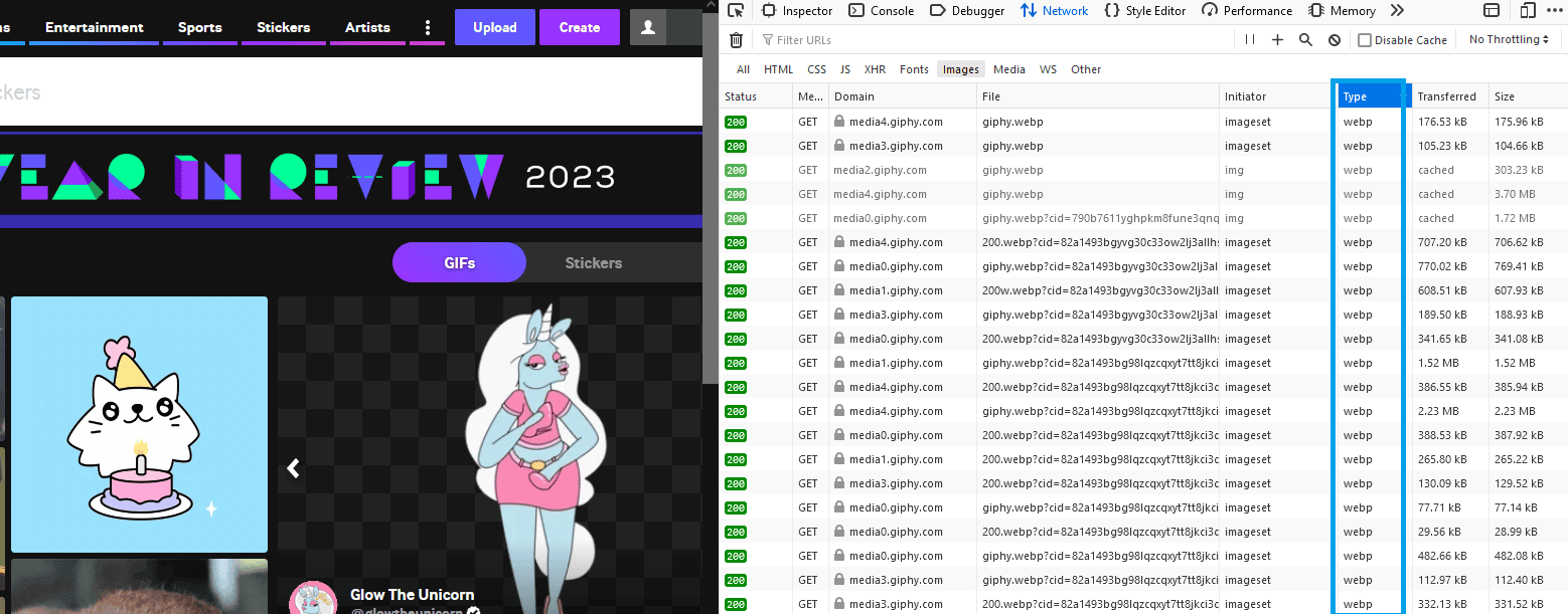 Giphy serves WebP, not GIF