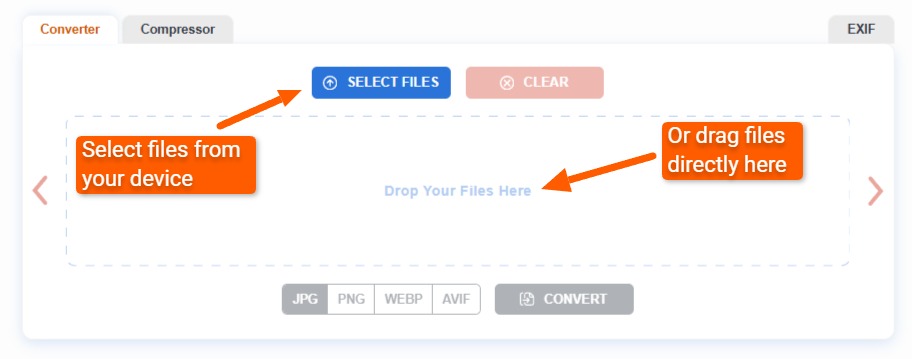 Dragging image files into ImageConverter.com